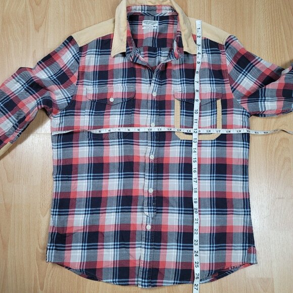AllSaints Spitalfields Corduroy Patch‎ Shirt Men’s Size Medium Plaid Button Long - Picture 5 of 9